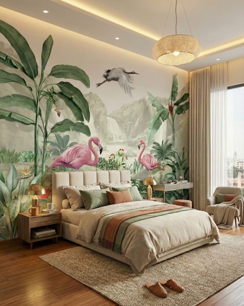 Tropical Flamingo Bedroom Mural