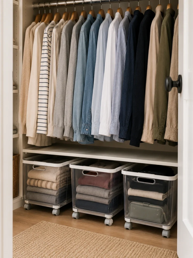 Slide Low Bins Under Short Hanging Items